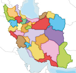 Fototapeta premium Vector illustrated blank map of Iran with provinces and administrative divisions, and neighbouring countries. Editable and clearly labeled layers.