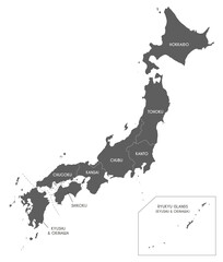 Vector map of Japan with regions and administrative divisions. Editable and clearly labeled layers. - 513406527