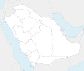 Vector blank map of Saudi Arabia with provinces and administrative divisions, and neighbouring countries. Editable and clearly labeled layers.