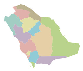 Vector blank map of Saudi Arabia with provinces and administrative divisions. Editable and clearly labeled layers.