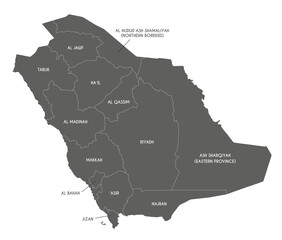 Vector map of Saudi Arabia with provinces and administrative divisions. Editable and clearly labeled layers.
