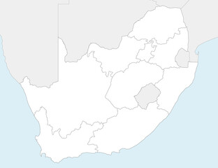 Vector blank map of South Africa with provinces and administrative divisions, and neighbouring countries. Editable and clearly labeled layers.