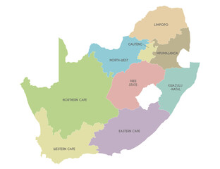 Vector map of South Africa with provinces and administrative divisions. Editable and clearly labeled layers.