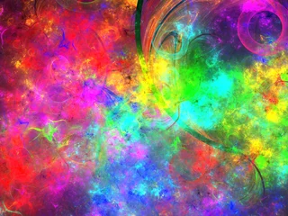 Foto op Plexiglas Mix van kleuren Digitale abstracte kunstcompositie bestaande uit vage vlekken van felle kleuren op een zwarte achtergrond in een reeks fosforescerende objecten in een chaotische ontmoeting.