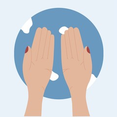 Open hands praying for earth illustration. Planet prayer symbol
isolated vector illustration on light background. Save the planet.