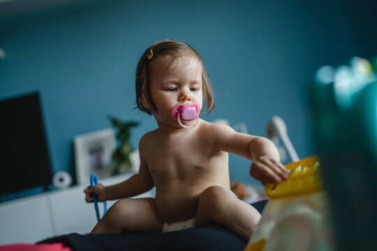 One Girl Toddler Caucasian Sitting With Parent And Playing Doctor With Medical Set Toy Early Development And Role Play Concept