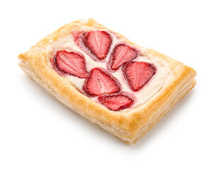 Strawberry puff pastry on white background