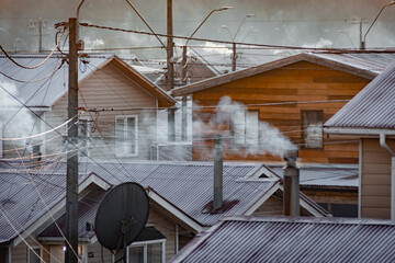 wooden house in winter