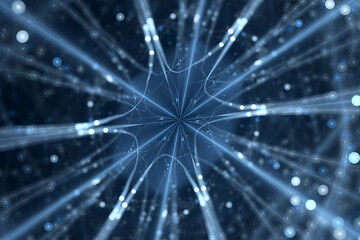 Abstract futuristic blue bokeh background with stars - 513408984
