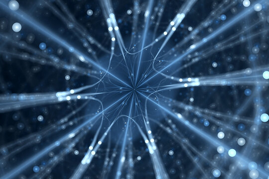 Abstract futuristic blue bokeh background with stars