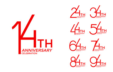 set of anniversary logotype red flat color special edition on white background for celebration