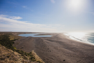 View from above on the coast of the Atlantic Ocean. Valdes Peninsula, Argentina