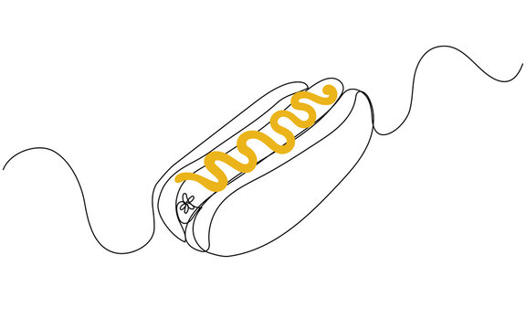 recommend clip art: Continuous one line drawing of hot dog. Concept of fast food cafe, restaurant, shop or food delivery service. Vector illustration