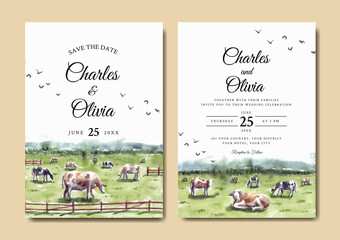 Wedding invitation of farm in savannah nature landscape watercolor © Yorda