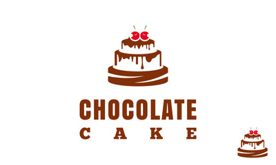 Chocolate Cake Logo Design Template. Sweet Shop template logo design vector. Illustration of silhouette cake with cherries. Chocolate cake with cherry logo design. Pastry shop vector design. Bakeshop.