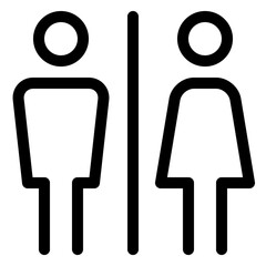 male female toilet restroom sign logo, with circle head and body silhouette, bold line style