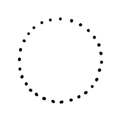 ゆるさがかわいい手書きのドットで囲んだ丸いフレーム - 白い背景に黒の線のイラスト素材
