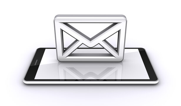 メールアイコンとスマートフォン、モバイル端末とメールの送受信イメージ