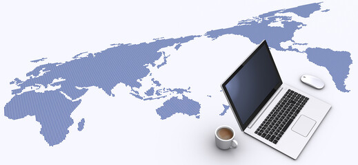 世界地図とノートパソコン