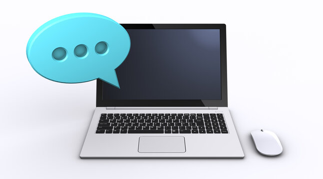 コメント記号とノートパソコン、SNSの会話イメージ