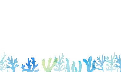 水彩画。水彩タッチのマリン背景。夏の珊瑚礁背景。Watercolor painting. Marine background with watercolor touch. Summer coral reef background.