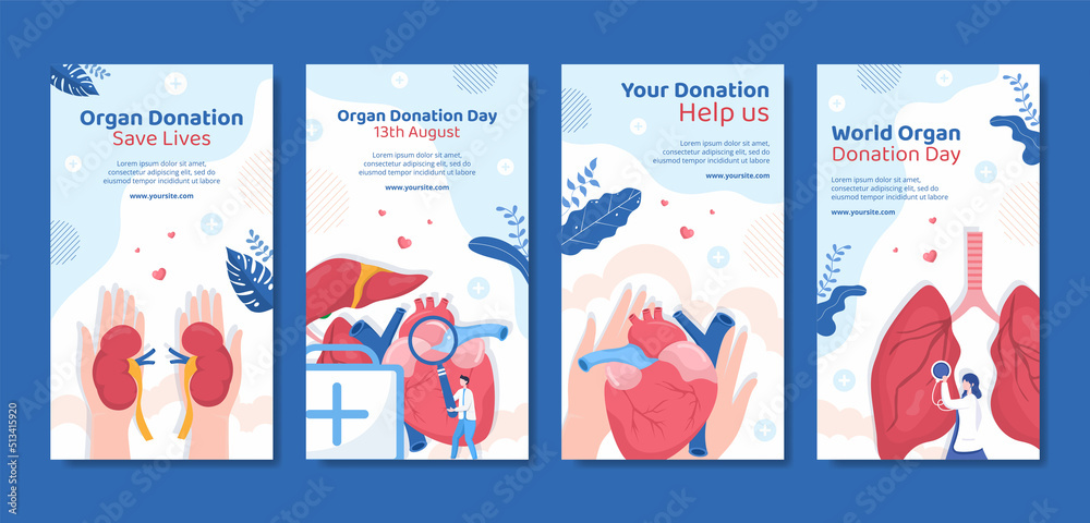 Wall mural organ donation day social media stories template flat cartoon background vector illustration - Wall murals
