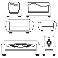 collection with different furniture. Sticker pack. Vector illustration. stock image.