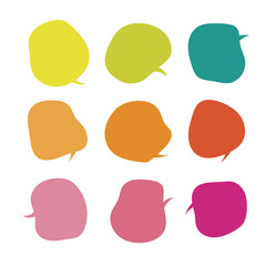 A set of colorful speech bubble illustrations in the shape of soft curves.