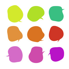 A set of colorful speech bubble illustrations in the shape of soft curves.