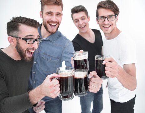 Funny young people with a beer mug full of beer
