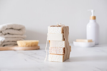 Fototapeta na wymiar A stack of natural organic handmade soap