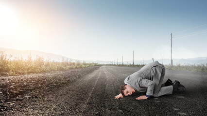 Listening businessman on the floor