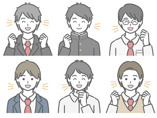 喜ぶ男子学生の上半身セット