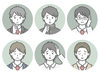困る男子学生の丸アイコンセット