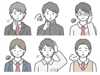 困る男子学生の上半身セット