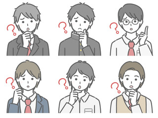疑問に思う男子学生の上半身セット