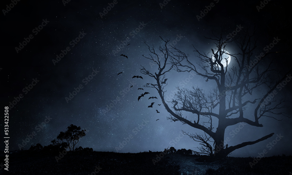 Wall mural scary night image . mixed media