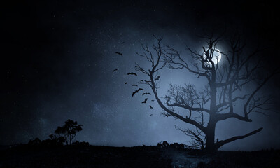 Scary night image . Mixed media