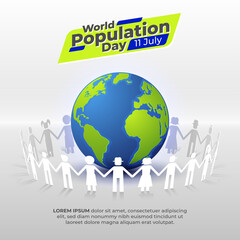 Fototapeta premium World Population Day, Hand in Hand Around The World Illustration