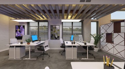 Office modern european interior concept 3d illustration