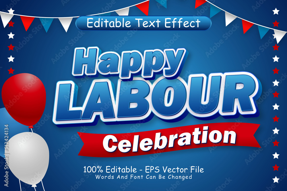 Wall mural Happy Labour Celebration Editable Text Effect 3 Dimension Emboss Modern Style