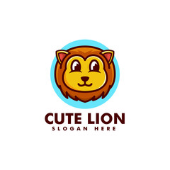 Vector Logo Illustration Cute Lion Mascot Cartoon Style.