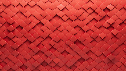 Arabesque, Red Wall background with tiles. 3D, tile Wallpaper with Futuristic, Polished blocks. 3D Render