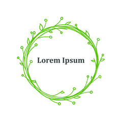 Wonderful floral wreath with twigs, berries, leaves. Plant border, elegant template for holiday design. Round frame for logo, tag, congratulations, home decor