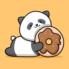 Cute panda with doughnut cartoon design