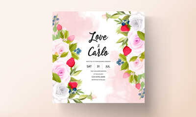 beautiful hand drawing flower and fruit wedding invitation card