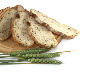 Wheat bread with sprouted rye near young wheat ear