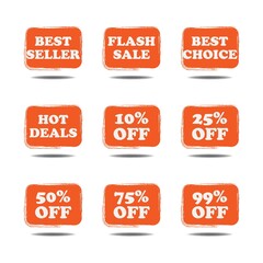 Set of Grunge post stamps Sale badges. Round badges with distressed texture. Scratched rubber seal stamp banner shopping badges.