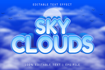 Sky Clouds Editable Text Effect 3 Dimension Emboss Modern Style