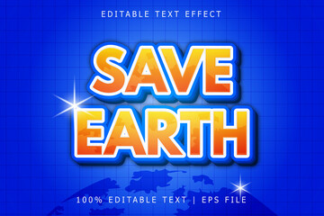 Save Earth Editable Text Effect 3 Dimension Emboss Modern Style